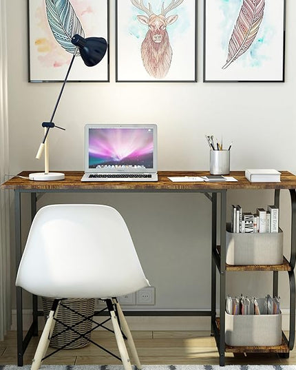 Newest Simple Open Shelf for Bedroom Living Room, 47.2Inch Home Office Computer Desk with Storage Shelves, Study Writing Table for Small Spaces, Caramel Wood Grain - LeafyLoom