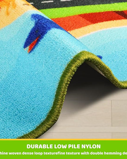 Kids Carpet Playmat Rug,59"X39.4" Dinosaur Car Rugs for Kids Toy Cars,Non Slip Dino Safari Road Map Kids Rug for Playroom Bedroom Boys,Kids Play Mat Road Rug,Track Rug Car Play Carpet for Kids - LeafyLoom