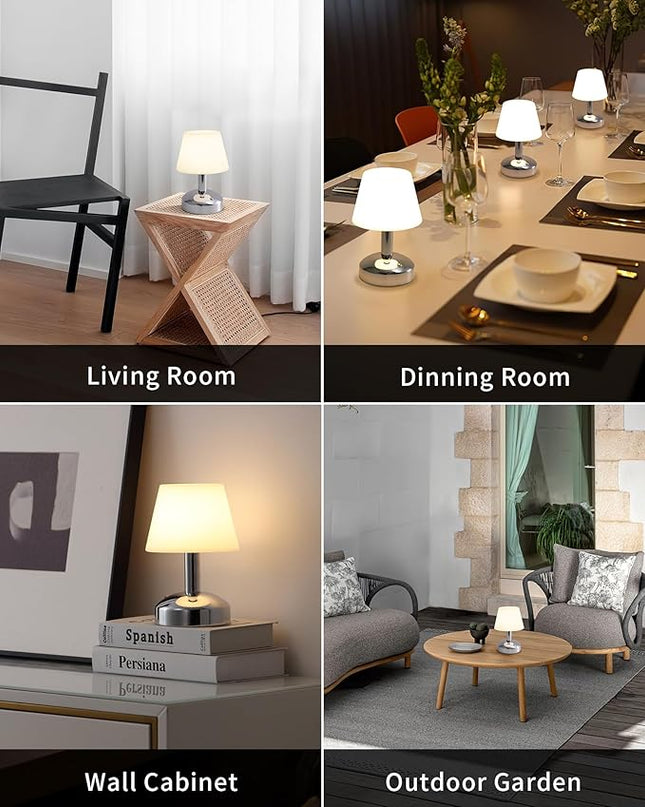 KDG Modern Cordless Small Table Lamps, Portable LED Dimmable Desk Lamp, 5000mAh Rechargeable Battery Operated Lighting for Restaurant, Bedroom, Bedside, Bar, Outdoor, Camping, Night Light(Silver) - LeafyLoom