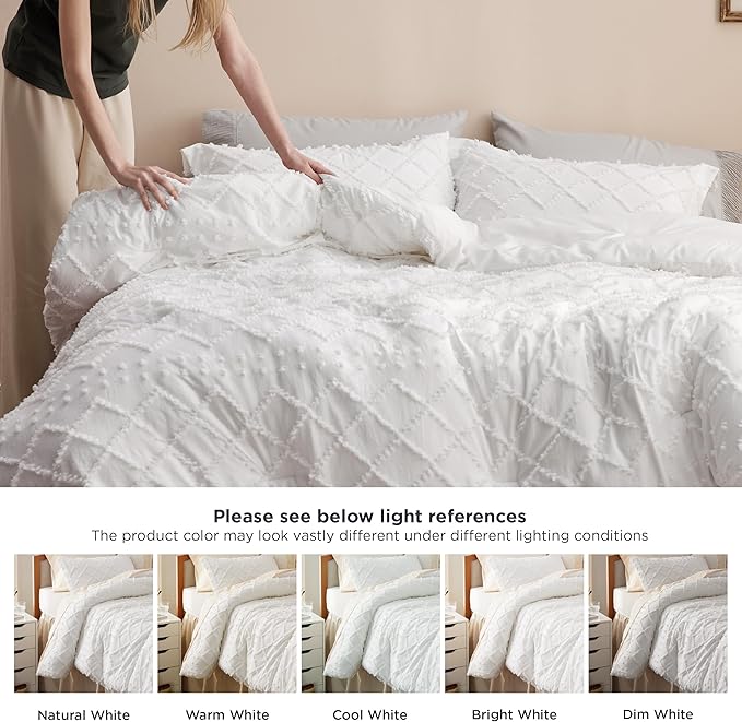 Bedsure Twin XL Comforter Set - White Twin Extra Long Comforter Set for College, Shabby Chic Dorm Bedding Set, 2 Pieces Boho Farmhouse Bed Set, includes 1 Pillow Sham - LeafyLoom