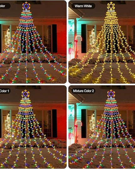 PUHONG Christmas Decorations, 320 LED Outdoor String Lights, Snowflakes Hanging Christmas Tree Topper Lights with 11 Modes for Holiday, Wedding, Party, Yard Decor (Warm White&Multicolored) PUHONG