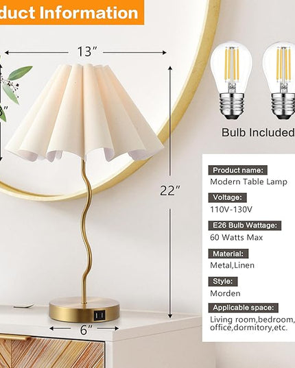 Table Lamps for Bedroom Modern Single Table Lamp for Night Stands Beside Lamps Living Room End Table Lamp (Gold) - LeafyLoom