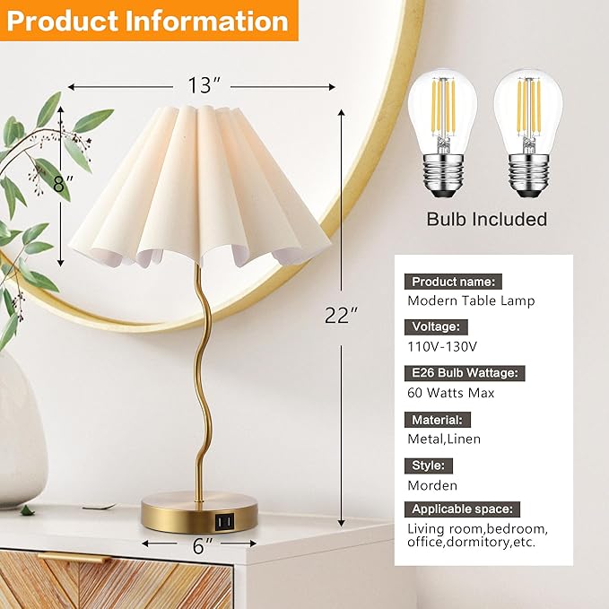 Table Lamps for Bedroom Modern Single Table Lamp for Night Stands Beside Lamps Living Room End Table Lamp (Gold) - LeafyLoom