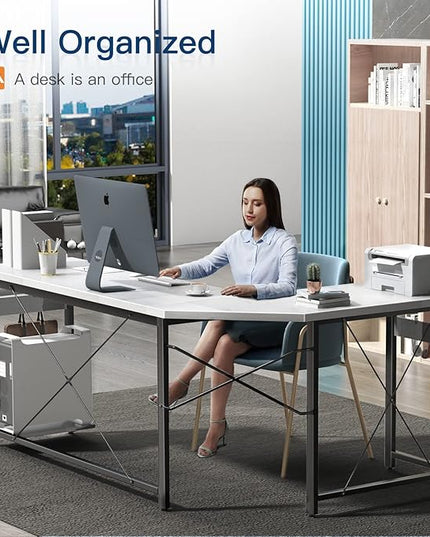 Coleshome 66" L Shaped Gaming Desk, L Shaped Desk, Computer Desk, Gaming Desk, Writing Desk, Home Office Desk, White - LeafyLoom