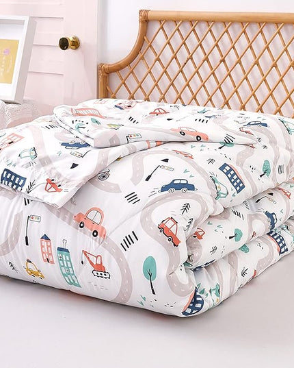 JSD Car Kids Printed Comforter Set for Boys Girls, 2 Pieces Twin Microfiber Comforter with Pillow Sham, Soft Comfortable Machine Washable - LeafyLoom