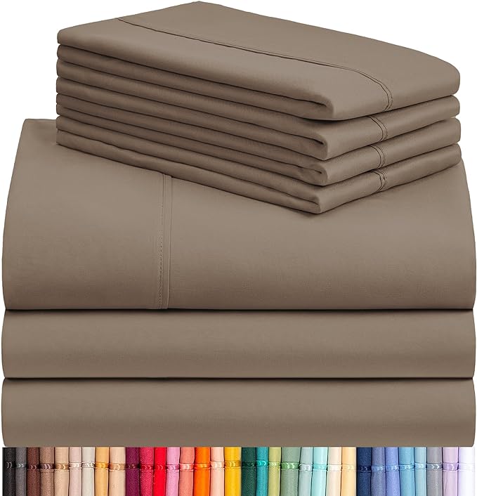 LuxClub 7 PC Split King Sheet Set, Breathable Luxury Bed Sheets, Deep Pockets 18" Eco Friendly Wrinkle Free Cooling Sheets Machine Washable Hotel Bedding Silky Soft - Dark Khaki Split King - LeafyLoom