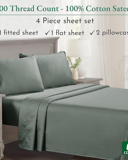 California Design Den - Luxury Full Size Sheet Set - 100% Cotton, 600 Thread Count Deep Pocket Full Size Bed Sheets, Hotel-Quality Cooling Sheets with Sateen Weave - Sage Green - LeafyLoom