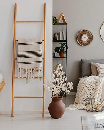 Ilyapa Blanket Ladder for The Living-Room - Rustic Decorative Quilt Ladder with Folding Construction for Easy Storage, Brown Weathered Wood - LeafyLoom