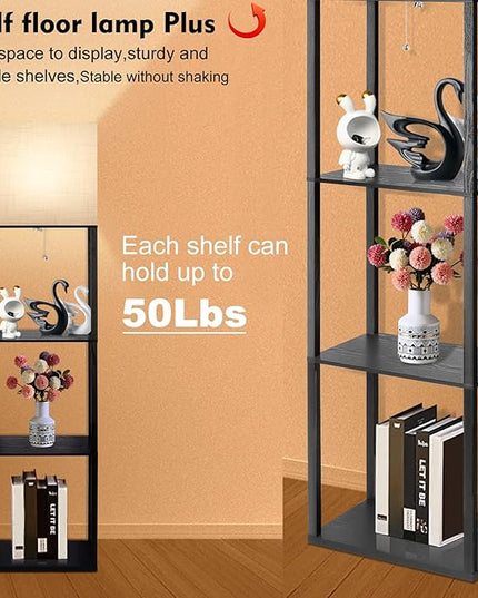 RUNTOP Plus Floor Lamp with Shelves, Shelf Lamp with 15W LED Bulb, 3 Colors, Memory Function, Wide Display Shelf for Collectibles Storge, Shelf Floor Lamps for Living Room, Standing Lamp for Bedroom - LeafyLoom