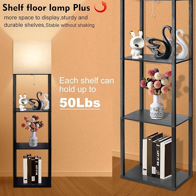 RUNTOP Plus Floor Lamp with Shelves, Shelf Lamp with 15W LED Bulb, 3 Colors, Memory Function, Wide Display Shelf for Collectibles Storge, Shelf Floor Lamps for Living Room, Standing Lamp for Bedroom - LeafyLoom