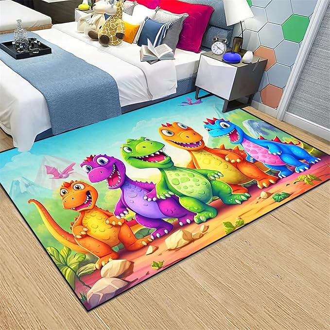 Dinosaur Carpet for Boys Room - Dinosaur Rugs for Boys Bedroom Cartoon Dinosaur Rug Kids Rugs for Bedroom Cute Dinosaur Area Rug for Living Room Bedroom Kids Room,3'×5' - LeafyLoom