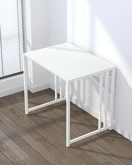 Small Folding Desk 32 inch, No Assembly Required Small Office Desk, Writing Gaming Computer Camping Desk, White - LeafyLoom