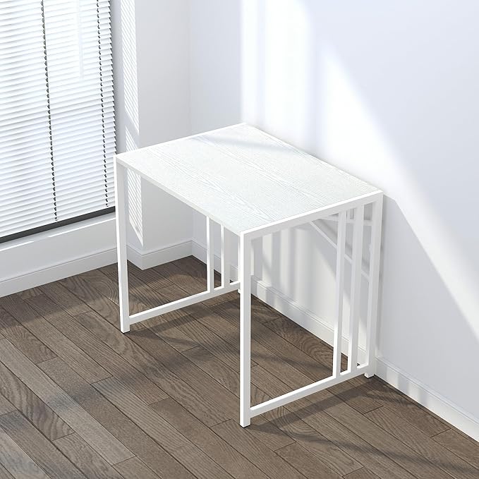Small Folding Desk 32 inch, No Assembly Required Small Office Desk, Writing Gaming Computer Camping Desk, White - LeafyLoom