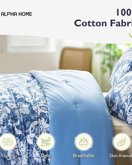 ALPHA HOME King Size Comforter Set, All Season Bedding Comforter Set, Comfortable Fluffy Floral Comforter Set with Cotton Fabric (1 Comforter, 2 Pillowcases) - LeafyLoom