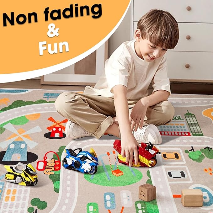 Kid Rug Carpet Playmat for Toy Cars and Train，Play Area Rug with Rubber Backing，Fun Throw Rug，Ideal Gift for Children Baby Bedroom Play Room(100×180cm/39×71in) - LeafyLoom