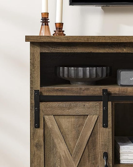 Walker Edison Clayton Farmhouse Sliding Double Barn Door TV Stand for TVs up to 58 Inches, 52 Inch, Rustic Oak - LeafyLoom