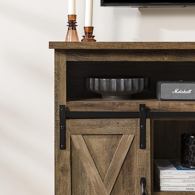Walker Edison Clayton Farmhouse Sliding Double Barn Door TV Stand for TVs up to 58 Inches, 52 Inch, Rustic Oak - LeafyLoom