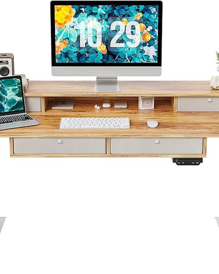 FEZIBO Sturdy Height Adjustable Electric Standing Desk with Drawers, 55 x 24 Inch Stand Up Table with Large Storage Shelf, Sit Stand Desk, Light Rustic Brown Top - LeafyLoom
