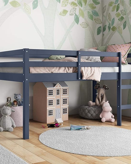 DHP Milton Solid Wood Low Loft Bed for Kids, Twin Size, Blue - LeafyLoom