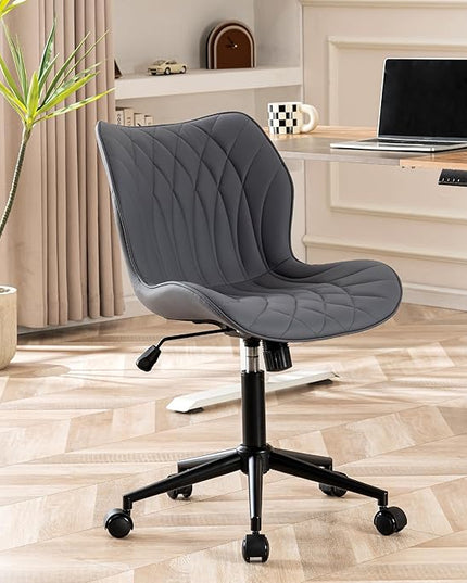 YOUNUOKE Office Desk Chair, Comfy Home Office Chairs, Small Comfortable Desk Chairs with Wheels, Armless PU Leather Chairs for Computer Conference, Purple - LeafyLoom