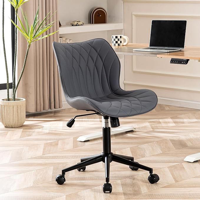 YOUNUOKE Office Desk Chair, Comfy Home Office Chairs, Small Comfortable Desk Chairs with Wheels, Armless PU Leather Chairs for Computer Conference, Purple - LeafyLoom
