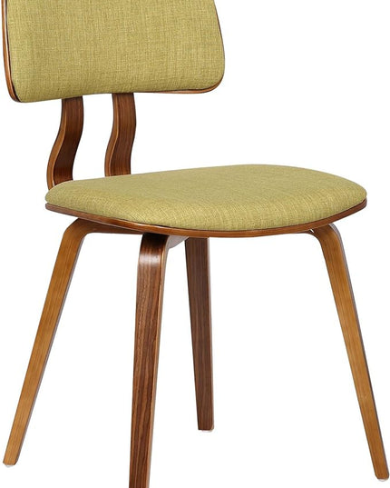 Armen Living Jaguar Mid Century Modern Upholstered Fabric and Walnut Wood Dining Accent Chair for Kitchen Table Desk Vanity, 20D x 18W x 29H in, Green - LeafyLoom