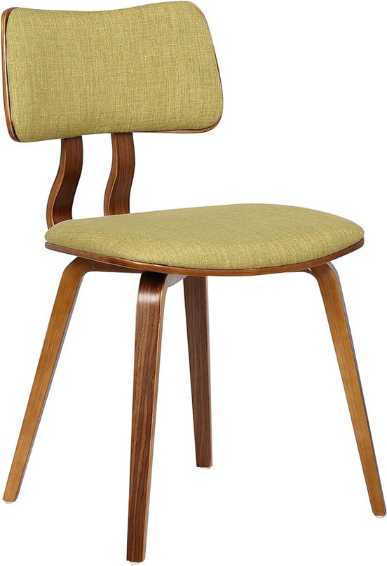 Armen Living Jaguar Mid Century Modern Upholstered Fabric and Walnut Wood Dining Accent Chair for Kitchen Table Desk Vanity, 20D x 18W x 29H in, Green - LeafyLoom