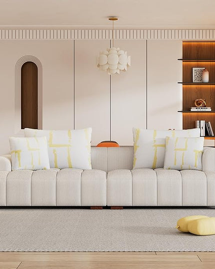Oversized 4 Seaters Corduroy Upholstery Modular Cloud Sectional Sofa Couch,Modern Living Room Deep Seat Upholstered TV Sofa&Couch with 4PCS Pillows and Rubber Wood Legs for Home Apartment - LeafyLoom