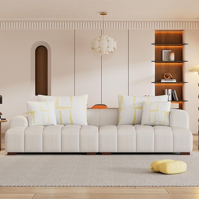 Oversized 4 Seaters Corduroy Upholstery Modular Cloud Sectional Sofa Couch,Modern Living Room Deep Seat Upholstered TV Sofa&Couch with 4PCS Pillows and Rubber Wood Legs for Home Apartment - LeafyLoom