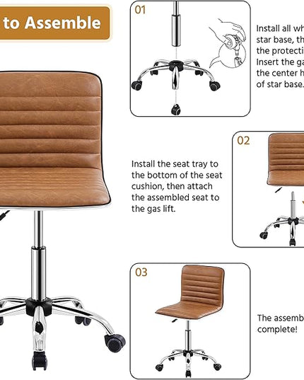Yaheetech Low Back PU Leather Ribbed Armless Office Chair, Ergonomic Swivel Computer Task Chair with Wheels for Office, Home - LeafyLoom