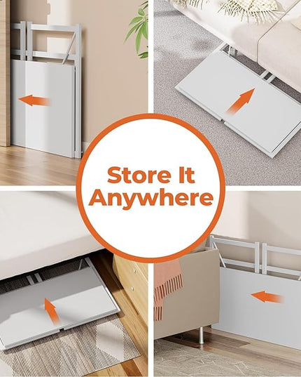 Folding Desk, Small Foldable Desk 39.4 Inch for Small Space, Computer Table Home Office Writing Desk with Storage Bag Headphone Hook, Easy Assembly, White - LeafyLoom