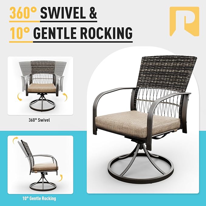 Pamapic 5 Piece Patio Dining Set for 4,Wicker Outdoor Furniture Set for Backyard Garden Deck Poolside with Square Plastic-Wood Table Top,4 Cushions Swivel Rocker Chairs,Removable Cushions(Beige) - LeafyLoom