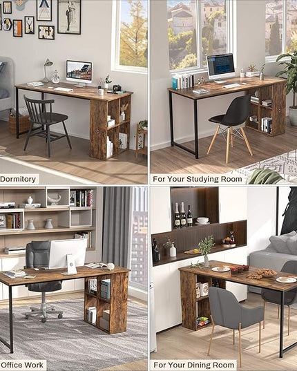 Homfio 47.2'' Computer Desk with Storage Shelves, Modern Home Office Desk Computer Table with Cabinets, Student Studying Writing Desk Wood Desk Workstation for Home Office, Rustic Brown - LeafyLoom