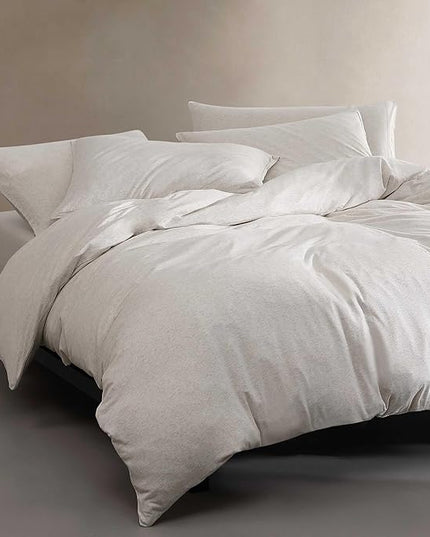 Calvin Klein - King Comforter Set, Luxuriously Soft Home Decor, Modern Cotton Melange Jersey Bedding (Ivory Grey Heather, King) - LeafyLoom