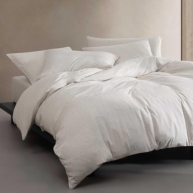 Calvin Klein - Queen Comforter Set, Luxuriously Soft Home Decor, Modern Cotton Melange Jersey Bedding (Ivory Grey Heather, Queen) - LeafyLoom