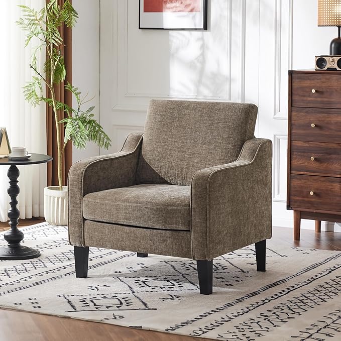 VINGLI Accent Chair for Living Room Chairs Light Brown Reading Chair for Bedroom Scooped Arm Chair Mid Century Modern Accent Chairs Upholstered Comfy Chair for Apartment, Waiting Room - LeafyLoom