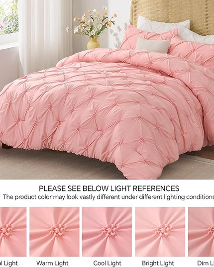 BEDELITE Pink Twin Comforter Set for Girls - 2 Peices Boho Pintuck Bedding Comforter Sets, Lightweight Soft & Warm Twin Bedding Sets with 1 Pillowcase for All Season - LeafyLoom