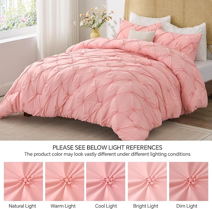 BEDELITE Pink Twin Comforter Set for Girls - 2 Peices Boho Pintuck Bedding Comforter Sets, Lightweight Soft & Warm Twin Bedding Sets with 1 Pillowcase for All Season - LeafyLoom