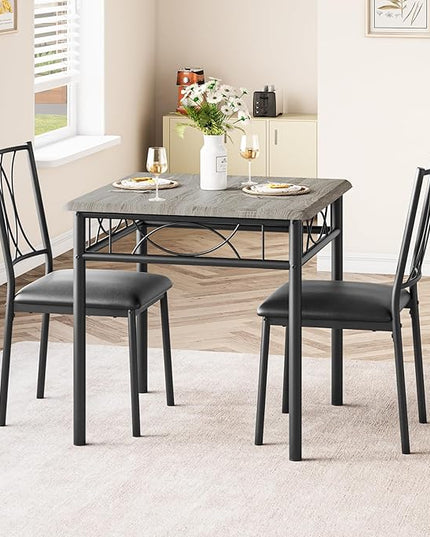 GAOMON Dining Table Set for 2, Kitchen Table and Chairs for 2, Dining Room Table Set with 2 Upholstered Chairs, Square Kitchen Table Set for Small Space, Apartment, Studio, Rustic Gray - LeafyLoom