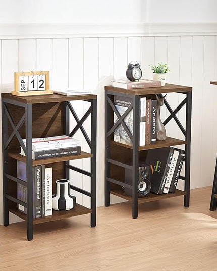 Bookcase, Industrial Small Bookshelf,3-Tier Bookcase Storage Organizer, Small Book Shelf for Small Spaces, Living Room, Bedroom and Home Office, Brown - LeafyLoom