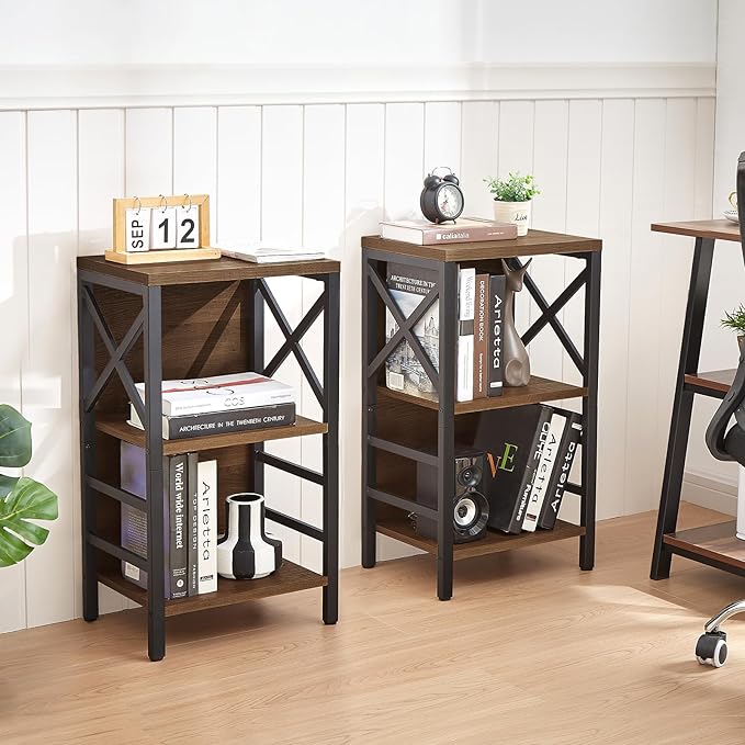 Bookcase, Industrial Small Bookshelf,3-Tier Bookcase Storage Organizer, Small Book Shelf for Small Spaces, Living Room, Bedroom and Home Office, Brown - LeafyLoom