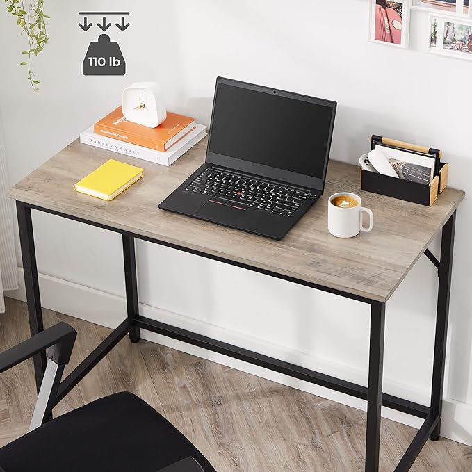 VASAGLE Computer Desk, Gaming Desk, Home Office Desk, for Small Spaces, 19.7 x 39.4 x 29.5 Inches, Industrial Style, Metal Frame, Greige and Black ULWD041B02V1 - LeafyLoom