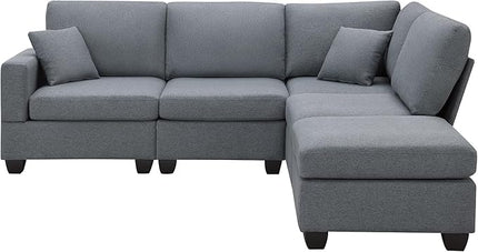 Sectional Sofa Couches for Living Room-112 * 87" Modular Sectional Sofa with Ottoman, 7 Seats Corner Couch Set with 3 Pillows - LeafyLoom