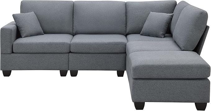 Sectional Sofa Couches for Living Room-112 * 87" Modular Sectional Sofa with Ottoman, 7 Seats Corner Couch Set with 3 Pillows - LeafyLoom