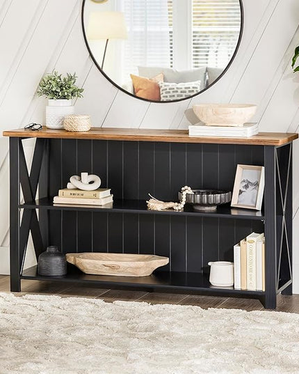 Walker Edison 2 Tier Modern Farmhouse Wood Bookcase Bookshelf Storage Home Office Storage Cabinet, 52 Inch, Black - LeafyLoom