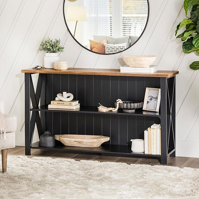 Walker Edison 2 Tier Modern Farmhouse Wood Bookcase Bookshelf Storage Home Office Storage Cabinet, 52 Inch, Black - LeafyLoom