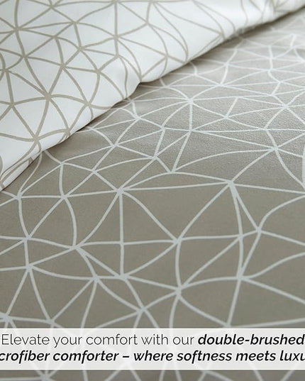 Southshore Fine Living, Inc. Twin Size Comforter Set with Pillow Sham, Reversible Geometric Print is 2 Colors in 1 - Alternative Down Comforter Twin/Twin XL, Soft Microfiber, Taupe & White - LeafyLoom