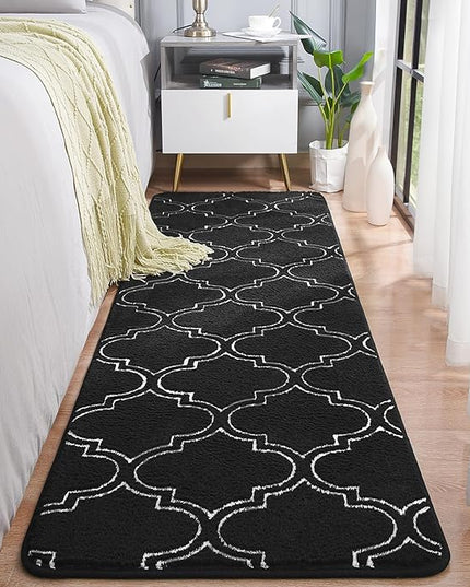 Chicrug Shag Geometric Modern Runner Rug for Bedroom, 2x6 Feet Memory Foam Indoor Hallway Runner Carpet, Fluffy Rug for Living Room Bedside Room Decor for Family, Black/White - LeafyLoom