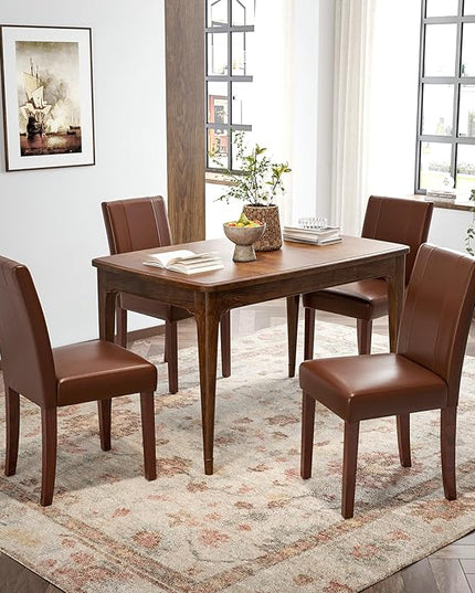Soohow Upholstered Set of 2 with Solid Wood Legs Armless Indoor Dining Room, Kitchen Table Parson Chairs, Dark Brown Leather - LeafyLoom