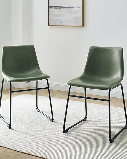 Walker Edison Douglas Urban Industrial Faux Leather Armless Dining Chairs, Set of 2, Green - LeafyLoom